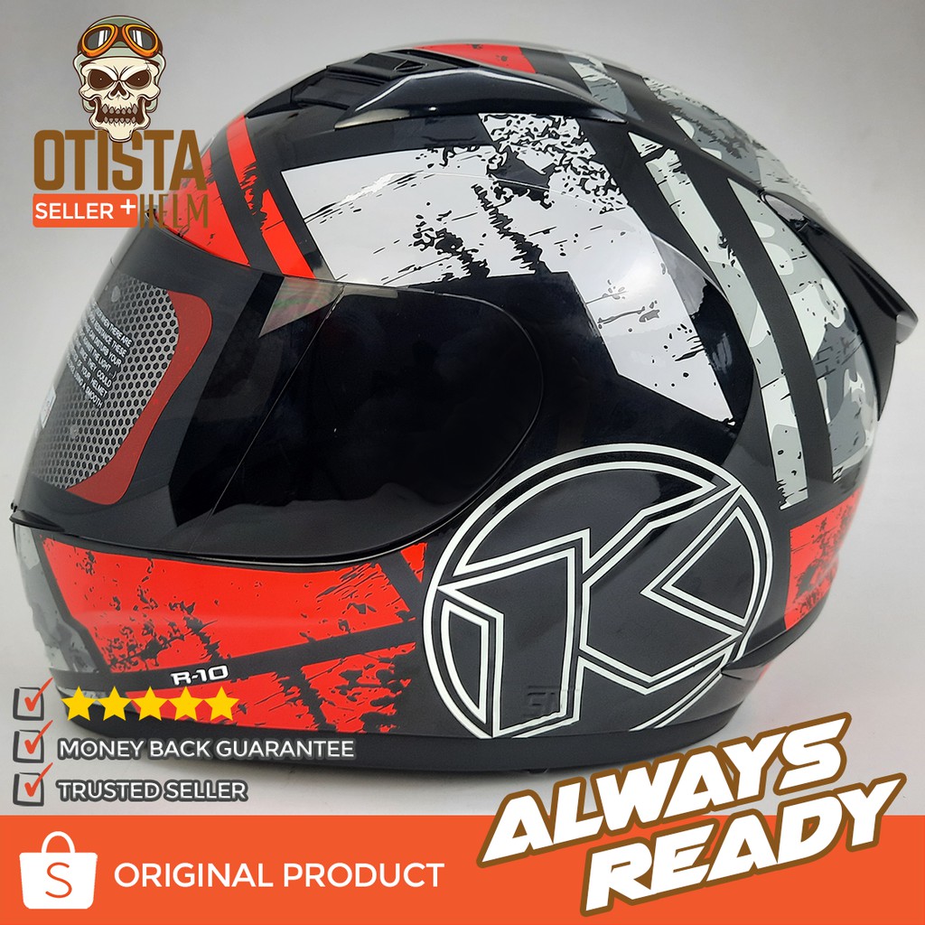 Helm Full Face Kyt R10 #3 Black White Red Blue Hitam Merah Metalic