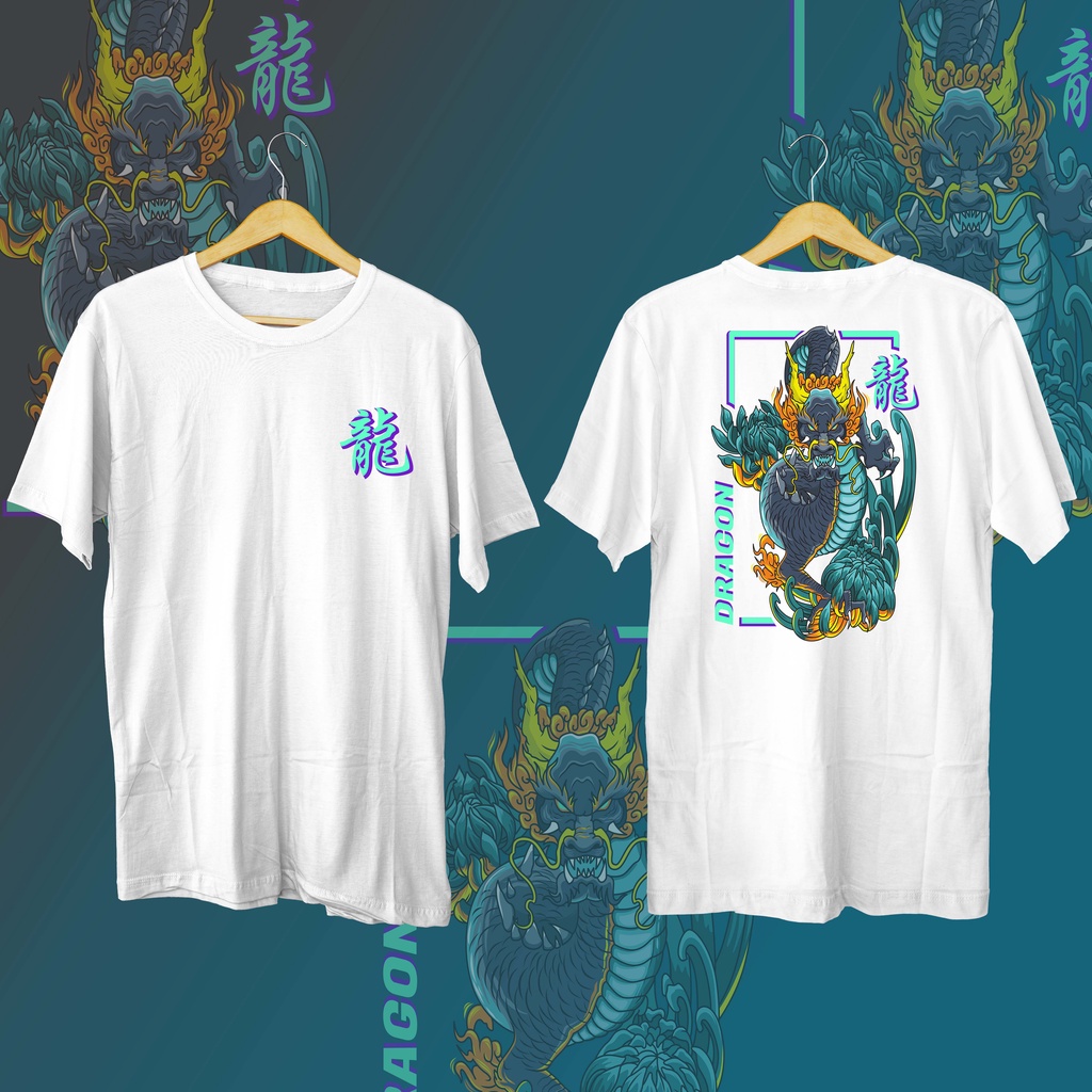 KAOS DISTRO GAMBAR DEPAN BELAKANG &quot;DRAGON&quot;/kaos pria/atasan distro/O neck