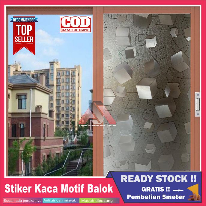 NEW MOTIF Motif Balok 3D Stiker Sticker Kaca Film Jendela Rumah Motif 3D Balok