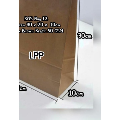 

♖ Size XL - PAPER BAG SOS KODE 12 - KANTONG KERTAS. HARGA/PACK = 50 PCS - Putih ❉