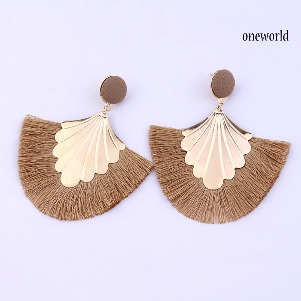 OW@ 1 Pair Women Creative Bohemia Fringed Fan Shape Dangle Earrings Jewelry Gift for Party