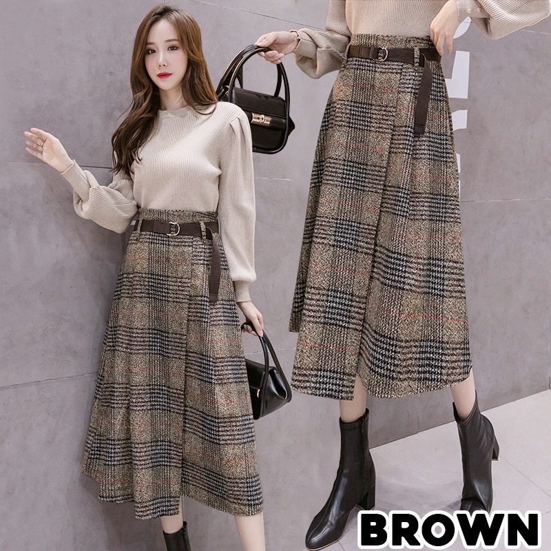 Rok maxi tweed long skirt rok autumn kerja panjang import hangat wanita