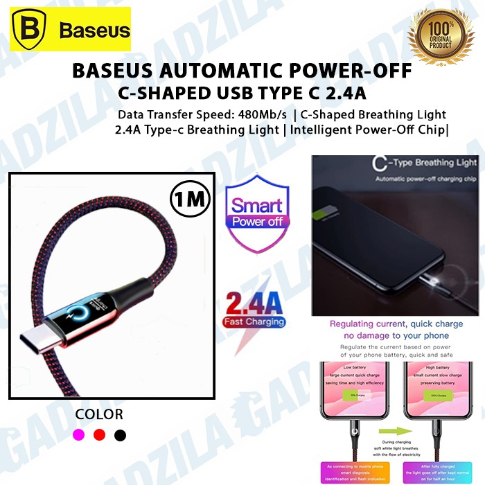 Kabel Data USB Type C BASEUS Automatic Power-Off 1M 2.4A Type-C