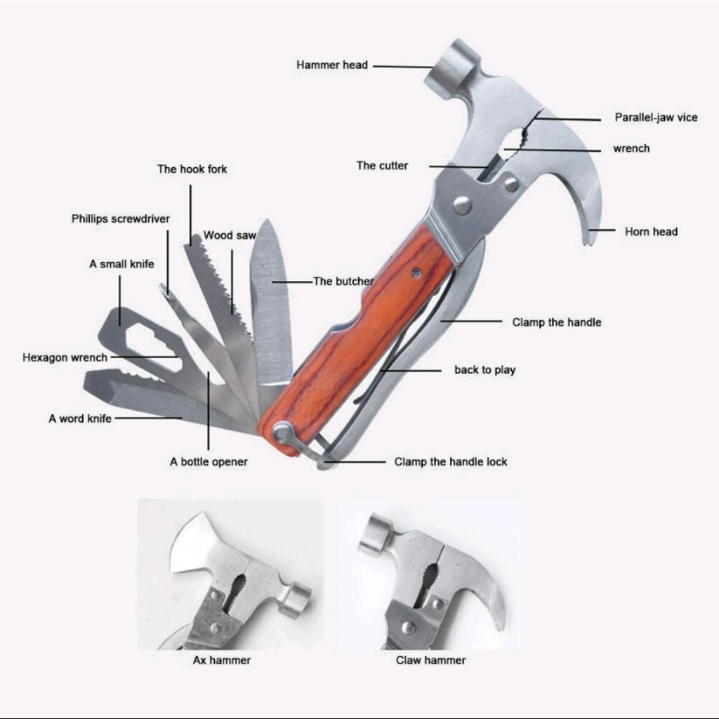 Palu,Gergaji Dan Tang Serbaguna 1 Set 18 In-Hammer Survival Tools