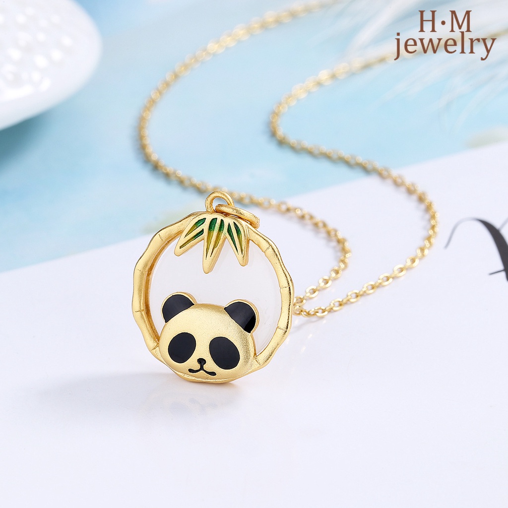 Kalung Rantai Sterling Silver 925 Dengan Liontin Beruang / Panda / Bambu Untuk Wanita