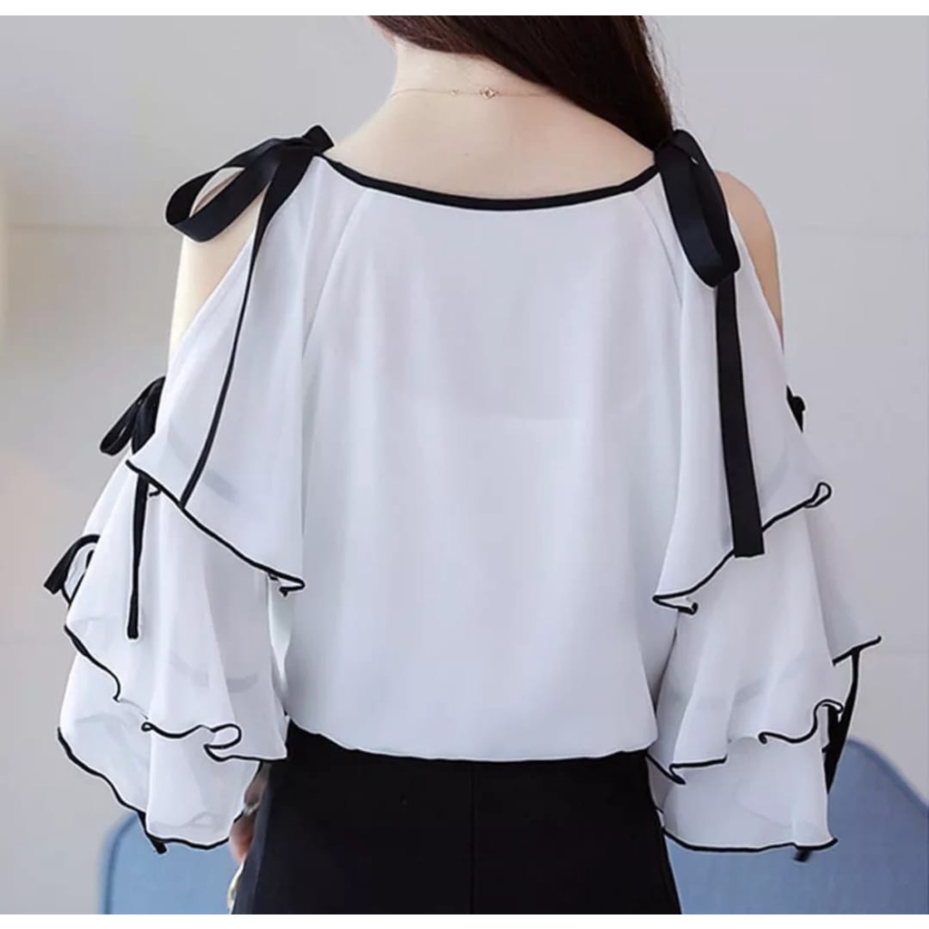 QFS - PRICILLA BLOUSE / BLOUSE WANITA TERBARU / BLOUSE PUTIH / KOREAN LOOK