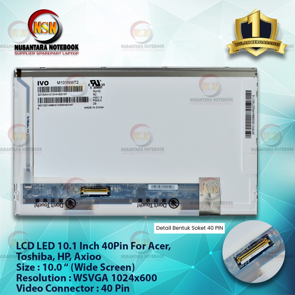 LCD LED Layar 10.1 Standard Standart Acer Toshiba HP Axioo