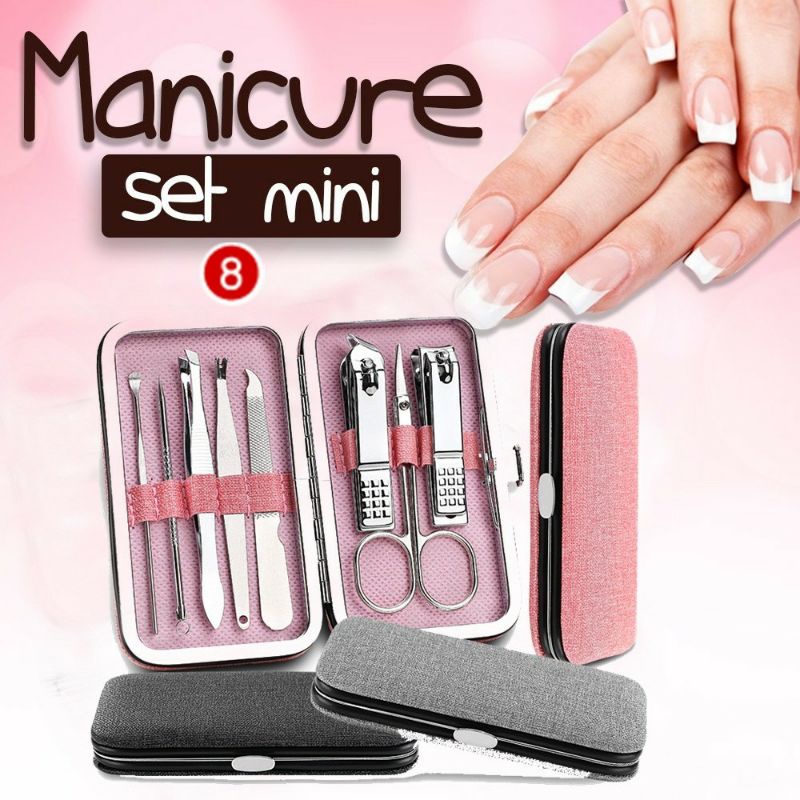 (BONUS DOMPET) Peralatan Menicure 8in1 Mini Stainless Stell  Gunting Kuku Portable Tools Set