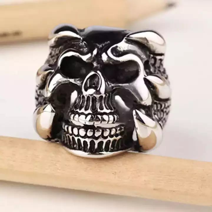 Cincin Pria Tengkorak / Cincin Kepala Tengkorak Pria / Cincin Punk Laki Laki