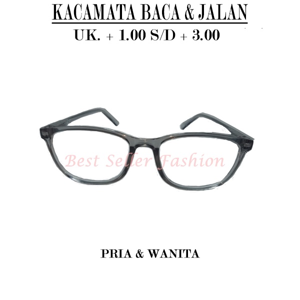 KACAMATA DOUBLE FOCUS (+)  uk. +1.00 s/d +3.00  BACA DAN JALAN FRAME OVAL UNISEX FREECASE