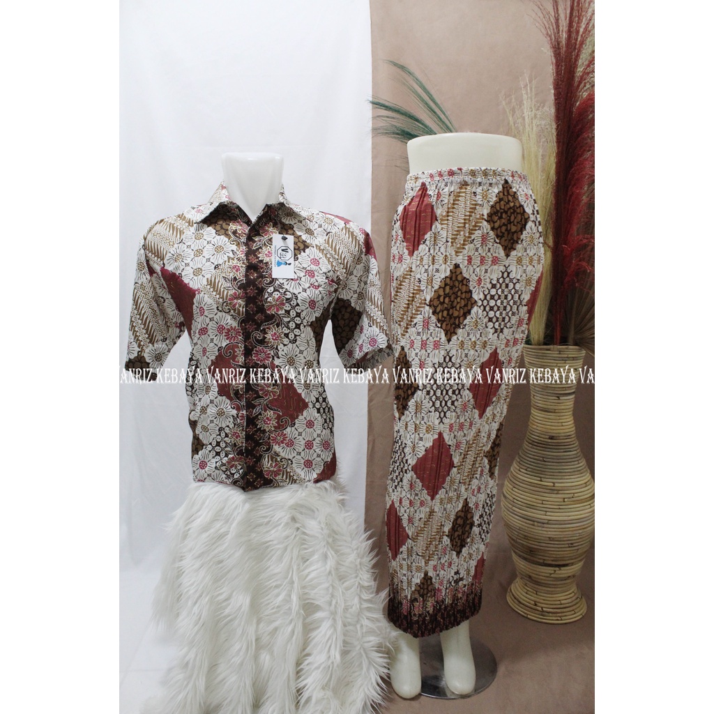 BATIK COUPLE/KEMEJA BATIK COUPLE/BATIK COUPLE LENGAN PENDEK/ROK PLISKET COUPLE