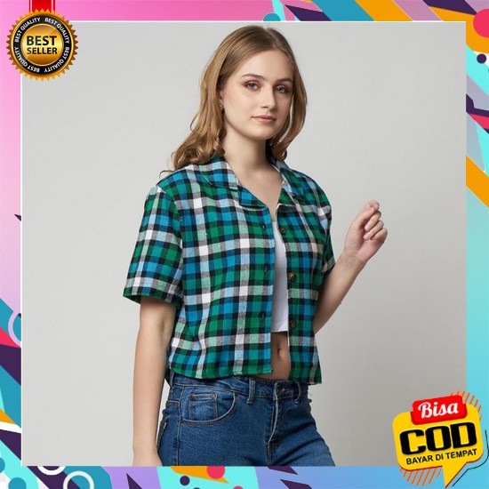 Kemeja Wanita Tangan Pendek Uniqlo Ori Gu Short Sleeve Shirt Monellina 601272 Kemeja Flanel Crop Wan
