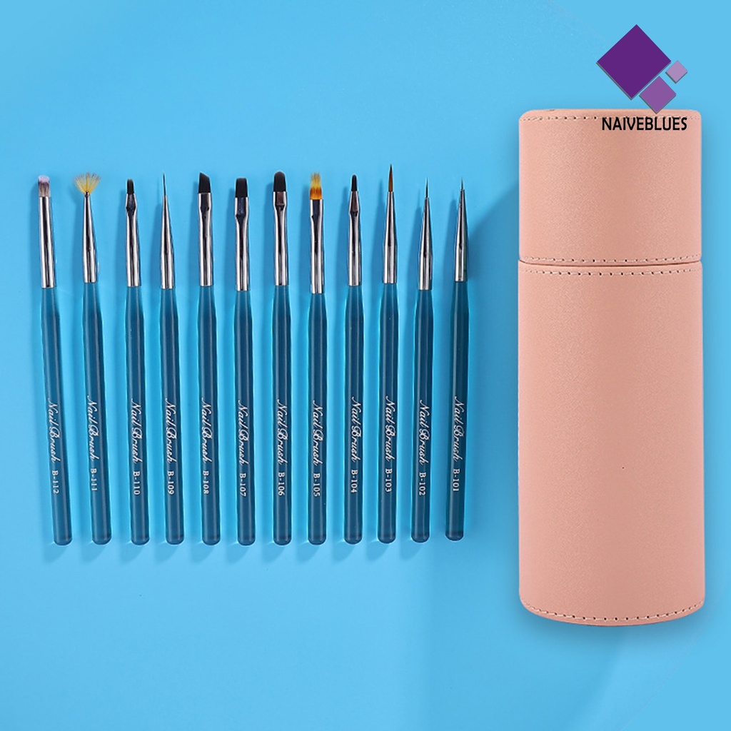 Naiveblue &gt; 1 Set Pen Brush Nail Art Bulu Lembut Ultra Ringan Anti Goyang Reusable