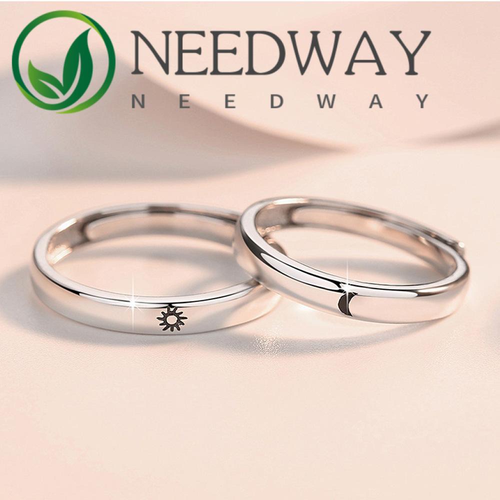 Needway  Minimalist Finger Rings Set Simple Sun Moon Ring Engagement Ring Trendy Fashion Accessories Wedding Party Opening Adjustable Women Men 1 Pair Couple Jewelry