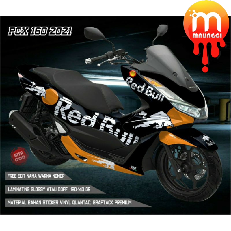 Decal pcx 160 full body motif red bull black gold Striping motor pcx 160  full variasi Sudah di lapa