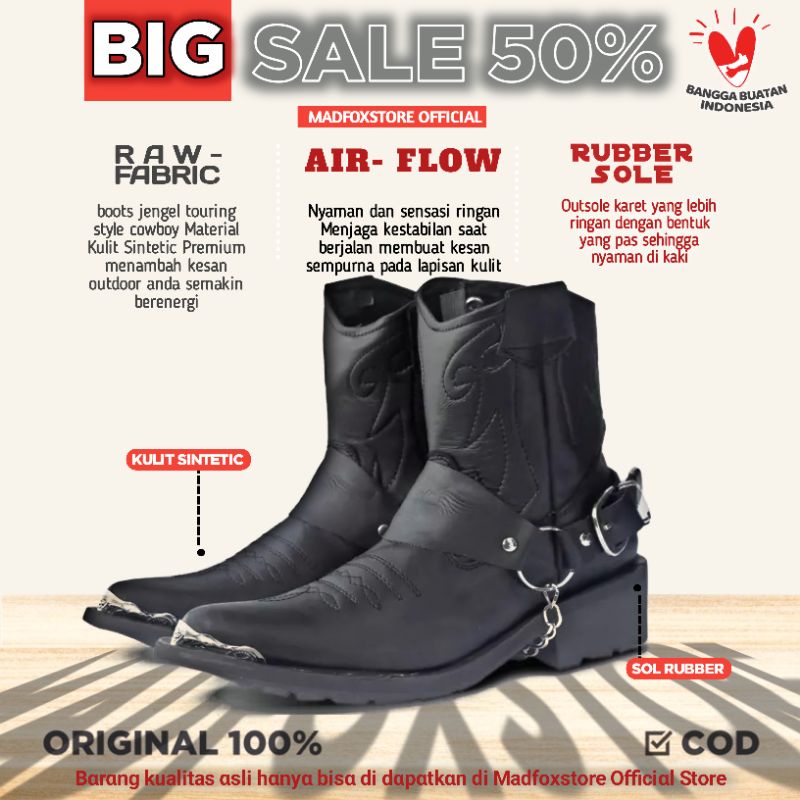 Sepatu Boots Pria Kulit Sintetic Faux Leather Asli Madfox X Kdw207 Sepatu Boot Jenggel Jengel Jangle