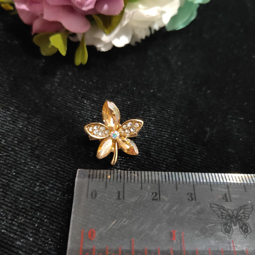 chandrasurya Bros Dagu Korea Mata Kaca Daun Bunga Aksesoris Wanita Muslim G2457-Coklat