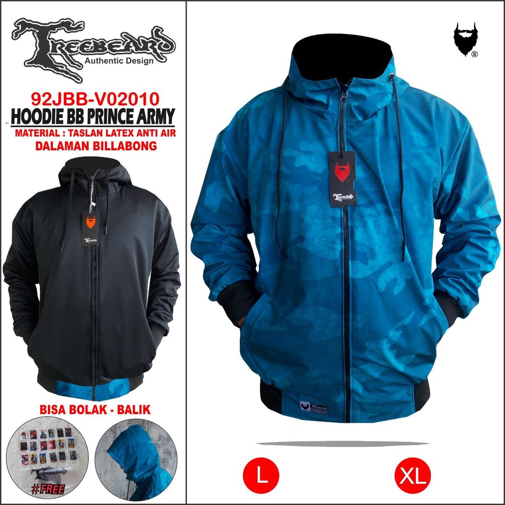 TERMURAH !! Original Trebeard !! Jaket Bolak Balik Hoodie Taslan Anti Air Outdoor