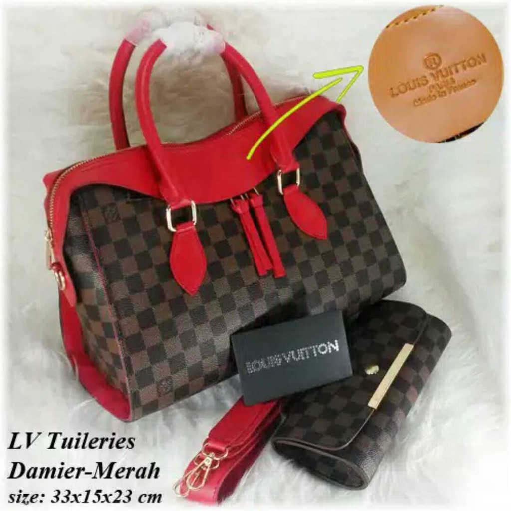 Tas LV Tuileries Damier Merah FREE DOMPET I Tas Wanita I Tas Import