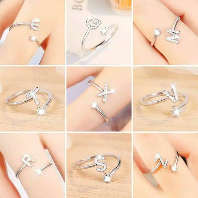 Cincin Alfabet Fashion / Ring Aksesoris Emas Putih Silver / Korea Cincin Wanita Huruf N - Z ImporM