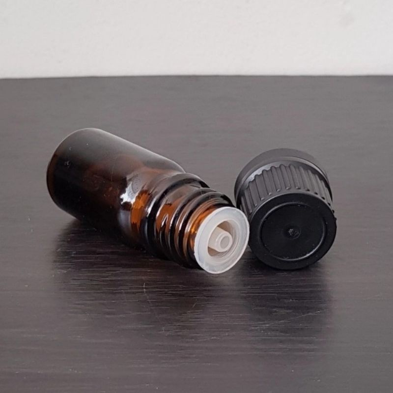 botol kaca 5ml amber coklat tebal tutup filler hitam