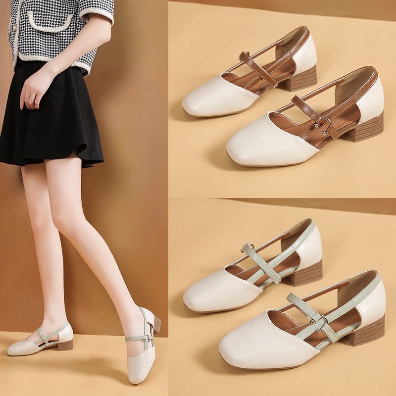 9688 Sepatu Mary Jane, sandal wanita, tinggi tumit 3CM