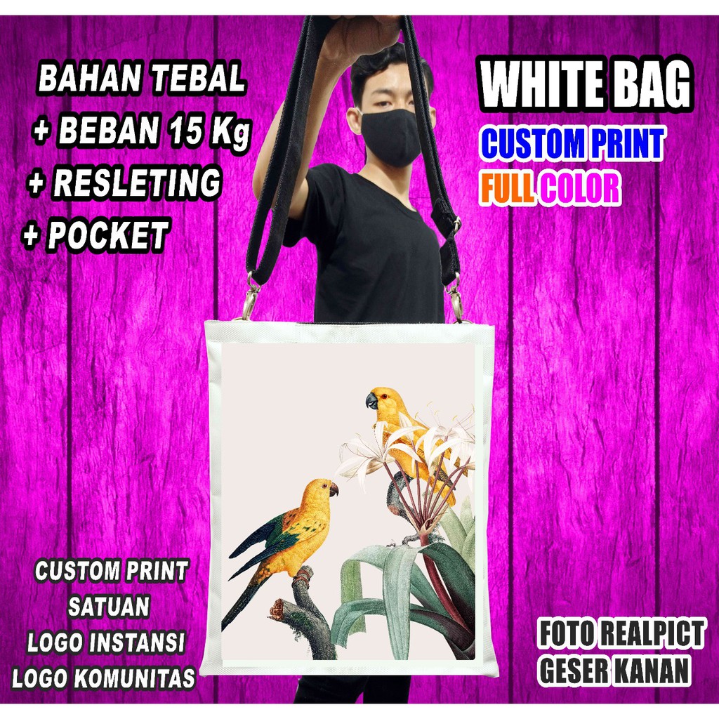 ToteBag Custom Satuan / Totebag Kanvas / Love Bird Full Color Printing