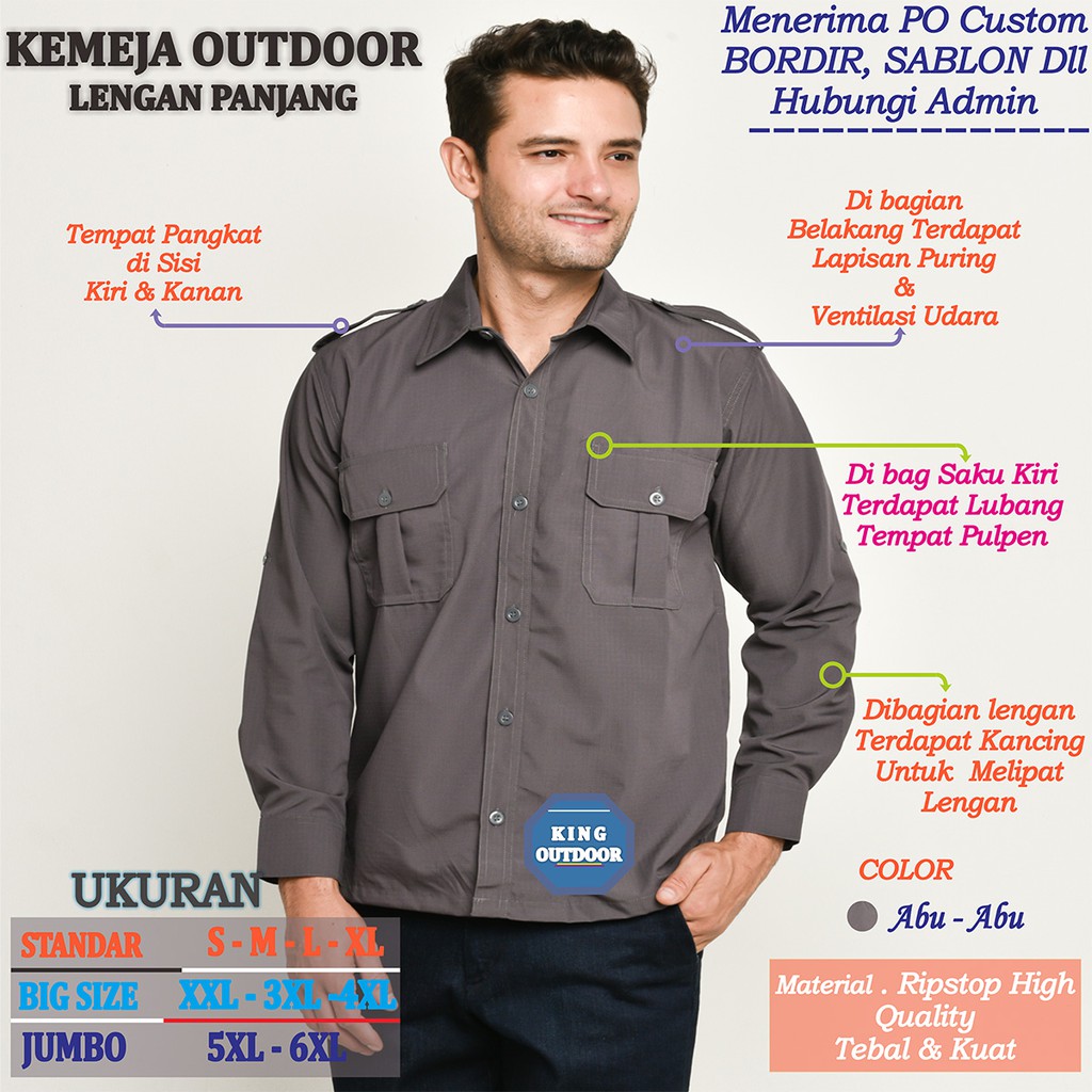 Kemeja Dinas Lapangan/PDL | Warna ABU-ABU | Kemeja Outdoor Lengan Panjang | Seragam Lapangan