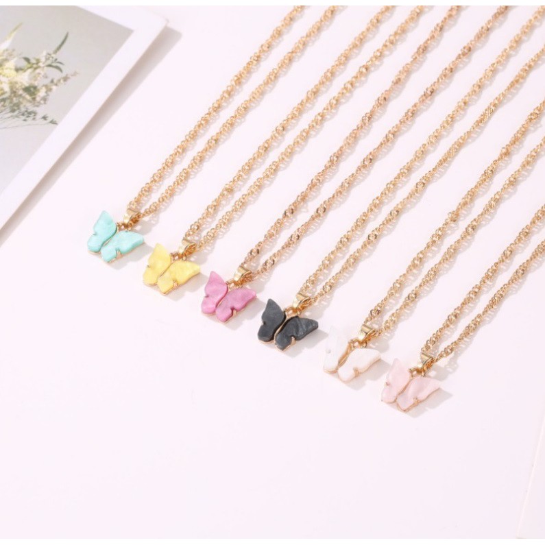 Kalung Liontin Anting KUPU-KUPU WARNA Gaya Korea Fashion Wanita Butterfly Rantai Titanium Alloy