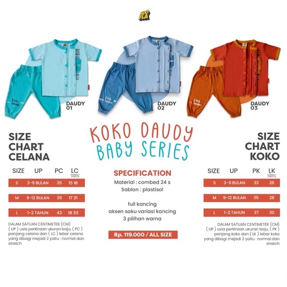 Setelan Baju Koko Bayi Usia 3 Bulan Sampai 2 Tahun Keren Lucu Bahan Lembut Premium Set Daudy baby Series HooflaKids Original Branded Pakaian Anak Laki 1 4 5 6 7 8 9 10 11 12