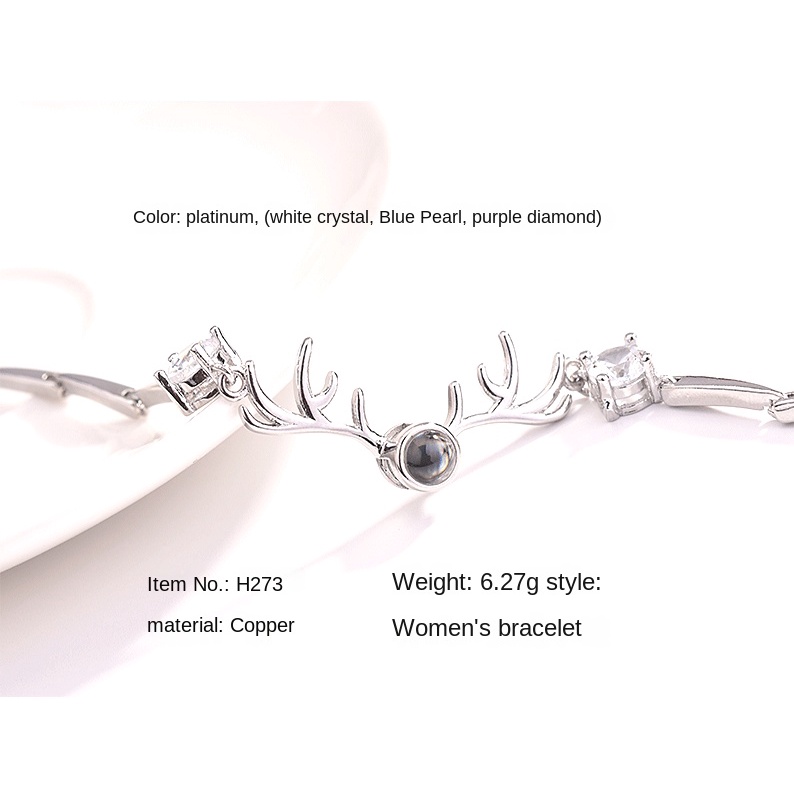 Gelang Desain Tanduk 100 Bahasa I Love You Bahan Stainless Steel Untuk Wanita