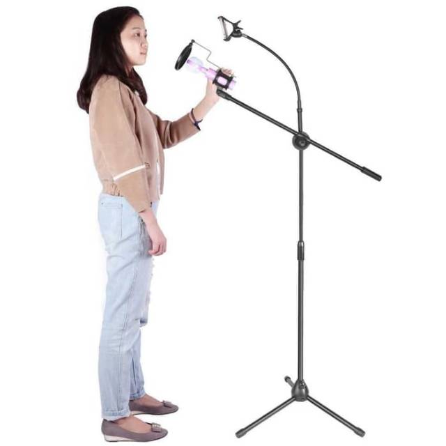 Termurah Medan Standing Mic Karaoke Mikrofon Stand Kaki + Smartphone Holder Rekaman bm800 BM8000 BM 800 Smule