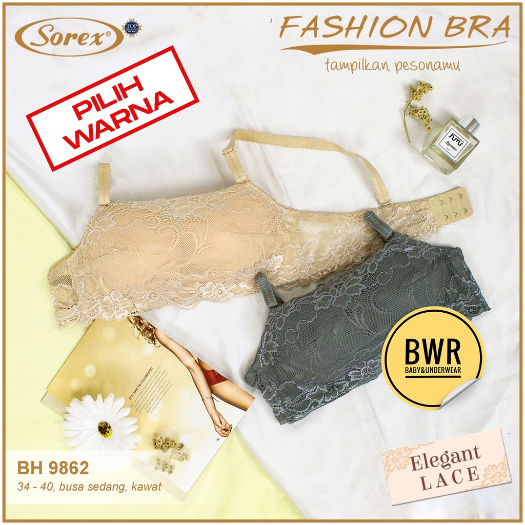 BH Sorex 9862 Kemben Brukat Renda / Bra Wanita Fashion Busa Sedang Kawat Kait 3 PILIH WARNA | Bwr