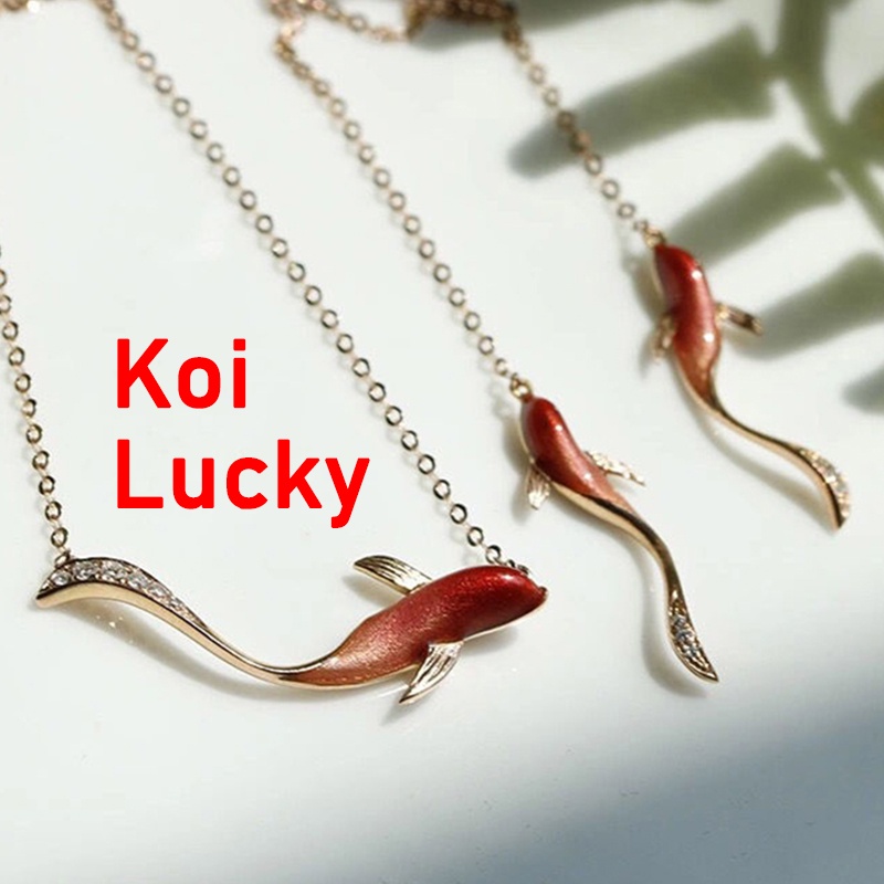 Kalung Rantai Emas 18k Desain Ikan Koi Fortune Aksen Berlian Untuk Wanita