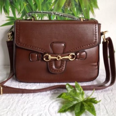 Tas wanita handbag kotak lokal premium/coklat tua