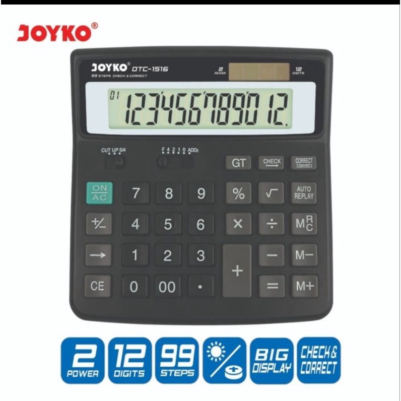 JOYKO DTC-1516 Check &amp; Correct Calculator Kalkulator Bisa Cek Ulang 12 Digits