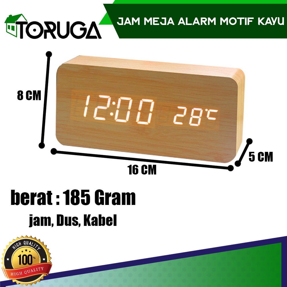 Jam Alarm Digital LED Wood Meja Motif Kayu &amp; 1299 Temperature