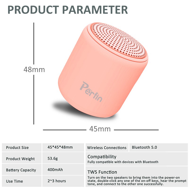 Perfin PFITWS01 TWS speaker bluetooth portabel mini Pink