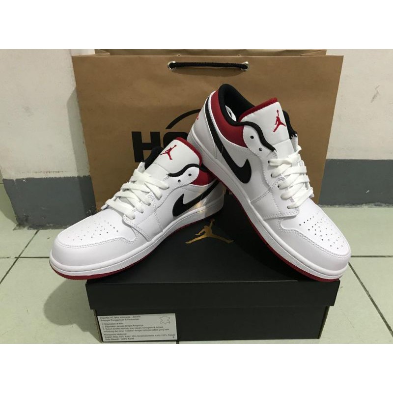 Air Jordan 1 Low White University Red Black Ori 100%