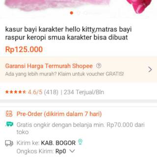 Kasur bayi karakter hello kitty,matras bayi raspur keropi 