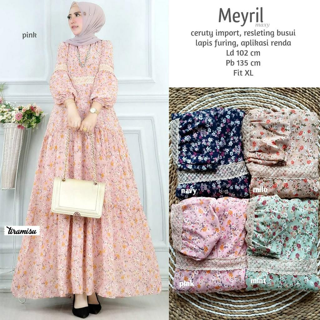 MEYRIL DRESS / 19.7 / BAHAN CERUTY PREMIUM / LD 102 CM / PB 135 CM / ALLSIZE JUMBO / FIT TO XL / TIRAMISU