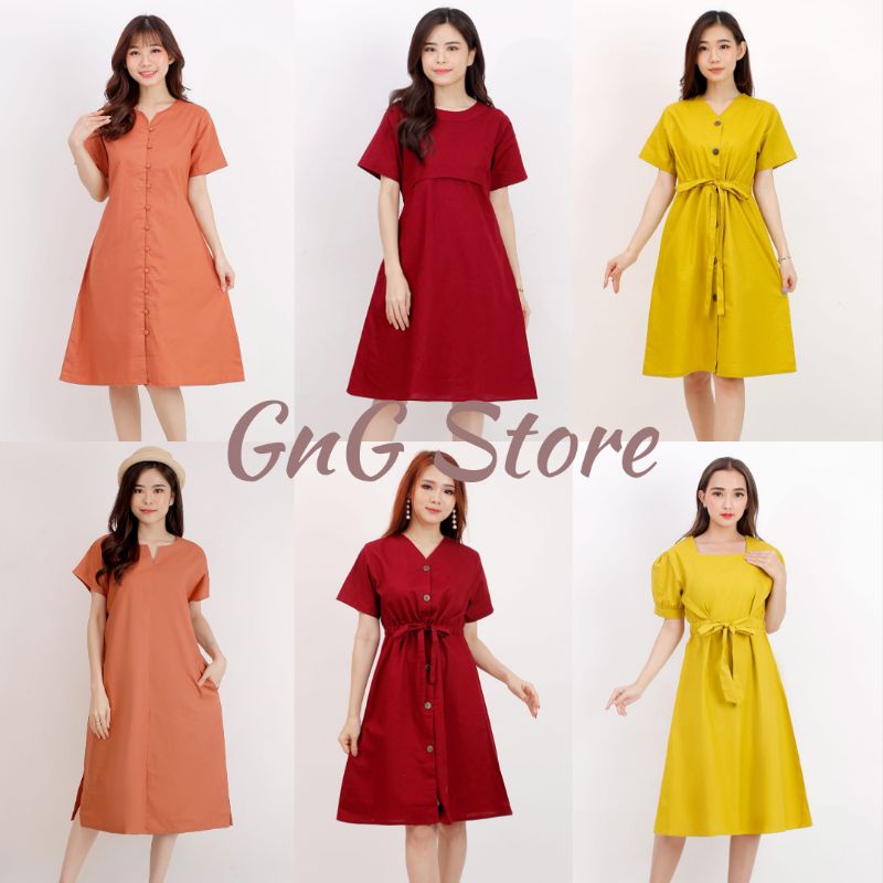 Dress Wanita Fashion /Dress BV/ Dress Midi Polos Katun Uniqlo