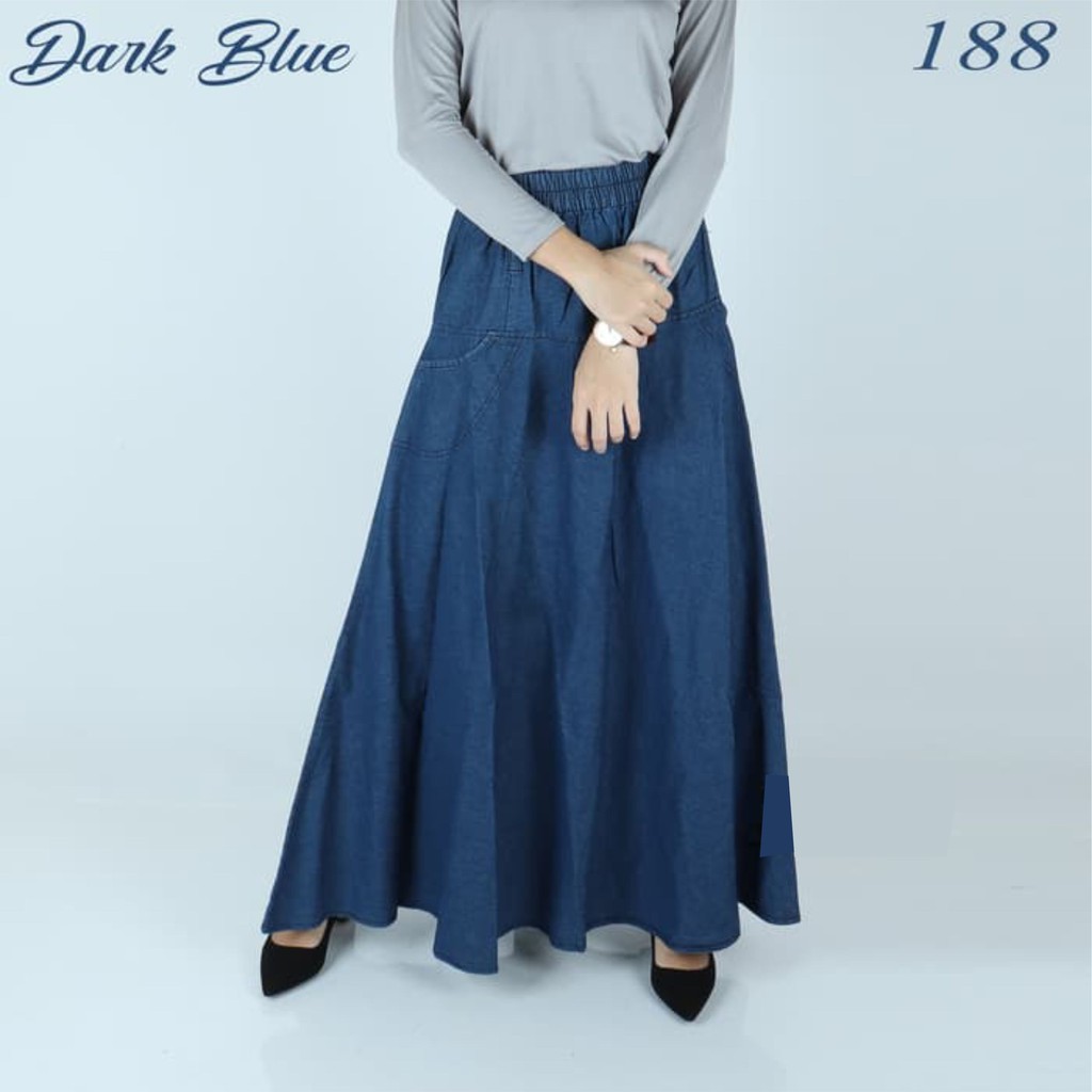 Rok Payung Jeans Denim Levis Jumbo Rok Kerja Kantor Wanita Rok Panjang Muslimah Syari Hijabers BD