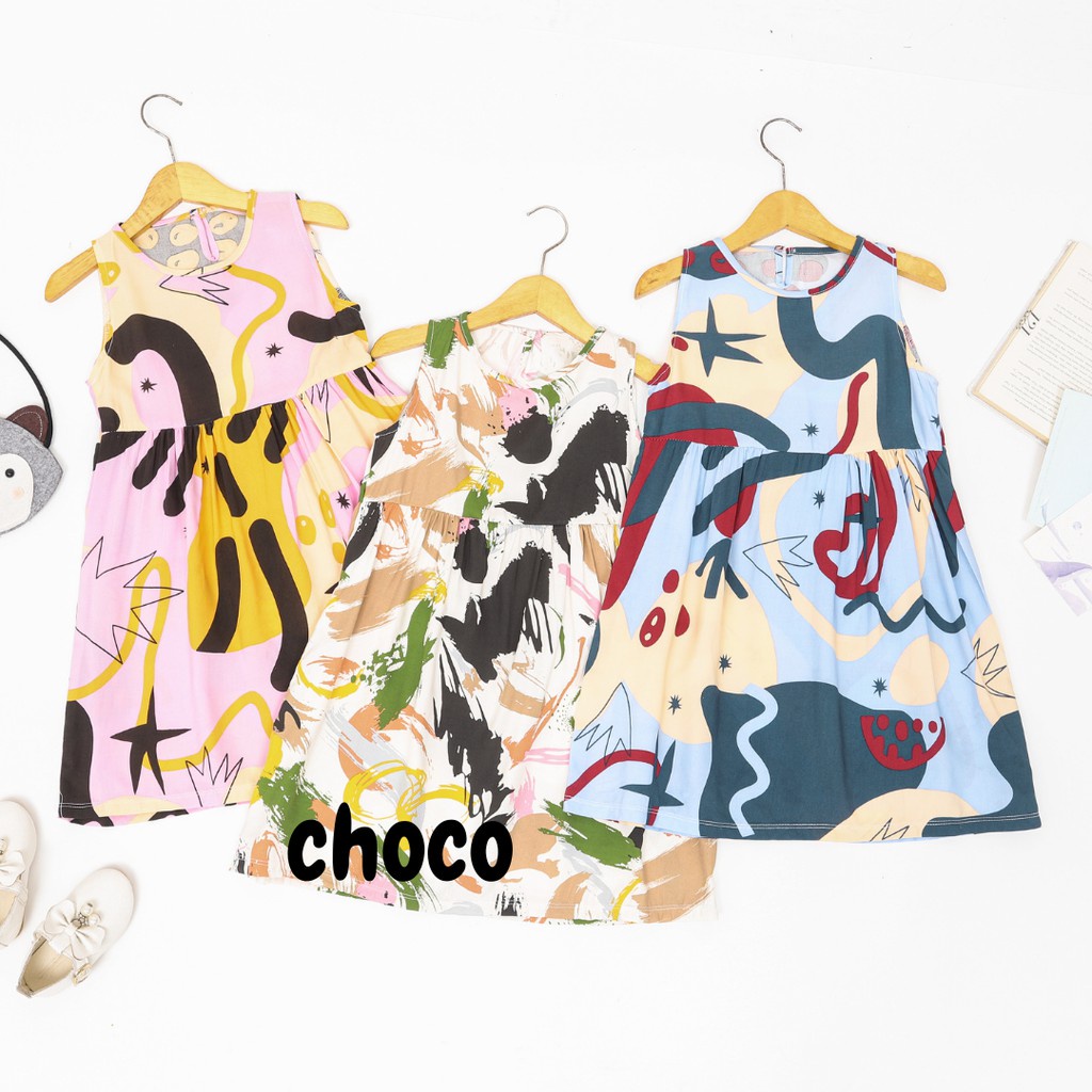 Le Khari Dress Anak katun Silk Size 0-5 thn-Local abstract Choco