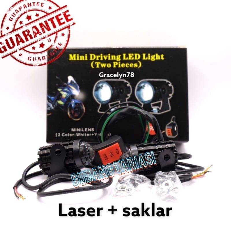 LAMPU TEMBAK MINI LASER GUN D2 PUTIH KUNING JAUH DEKAT | 2 PCS LAMPU + SAKLAR