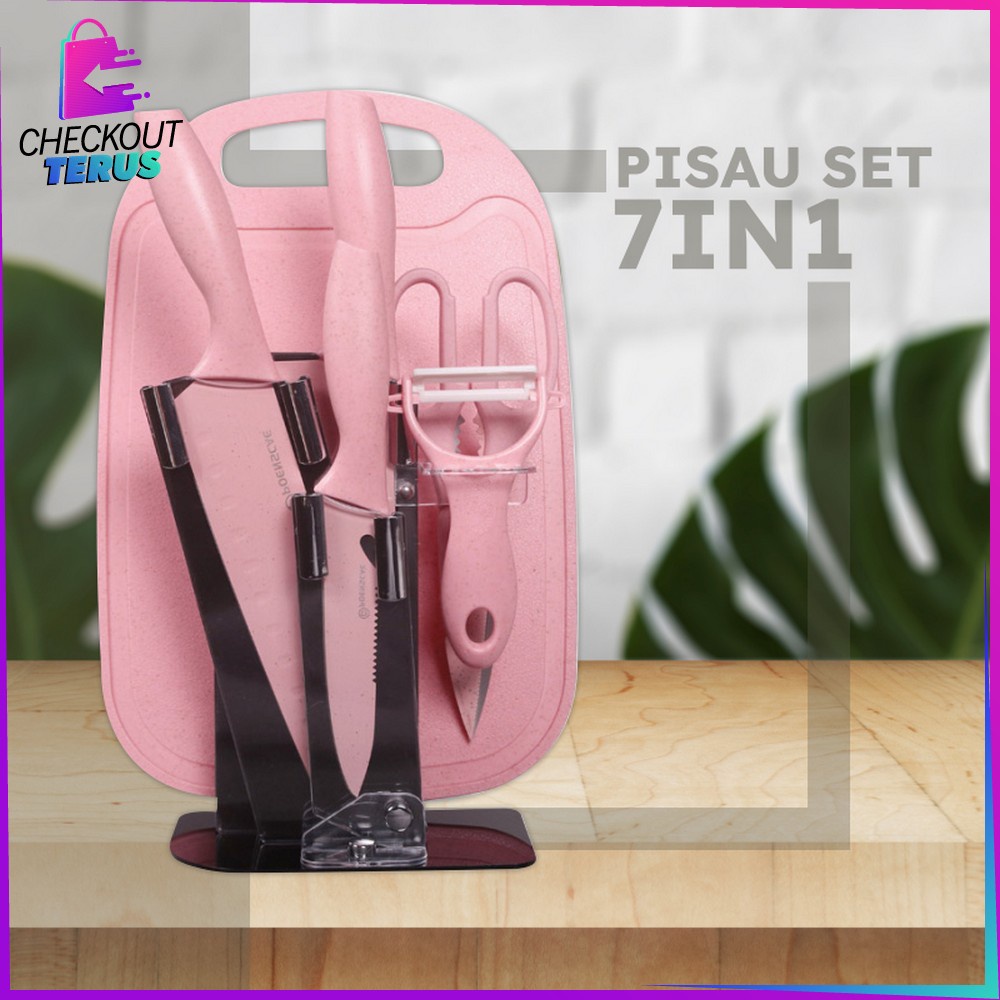 CT C514 Pisau Set 7IN1 Peralatan Dapur Kitchen Knife Set Dengan Telenan Pisau Gunting Dapur Serbaguna