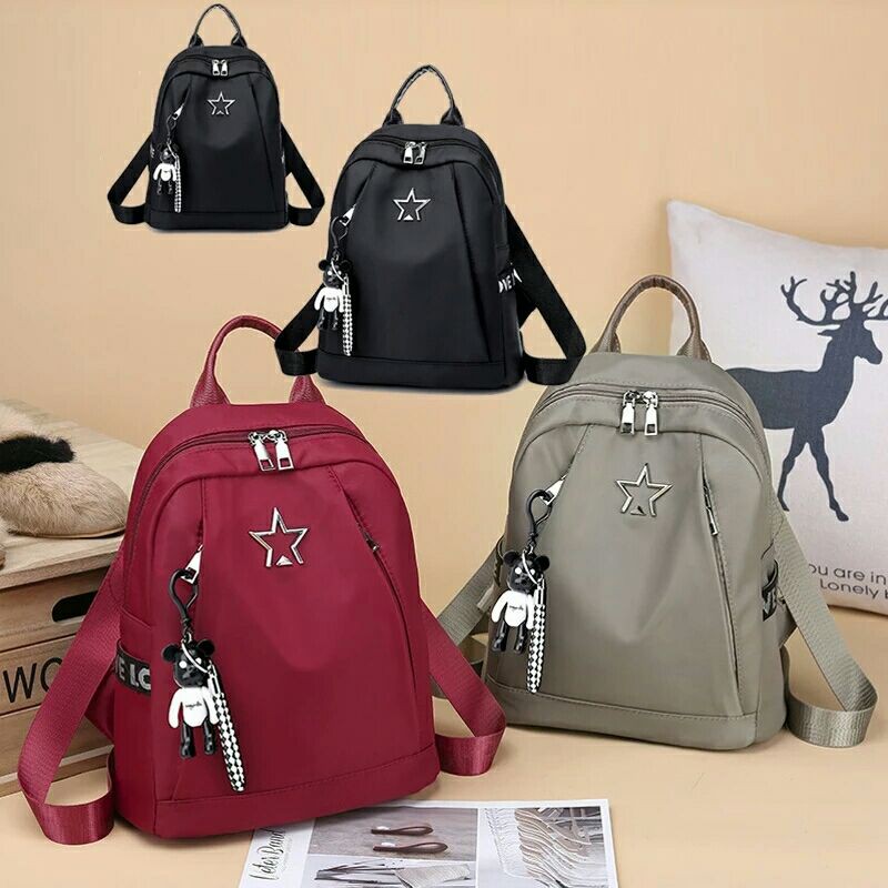 MJP_TAS RANSEL ANTI AIR BACKPACK WANITA HITAM MOTIF LOVE STAR KOREA KULIAH SEKOLAH KERJA TA126B5 STEI