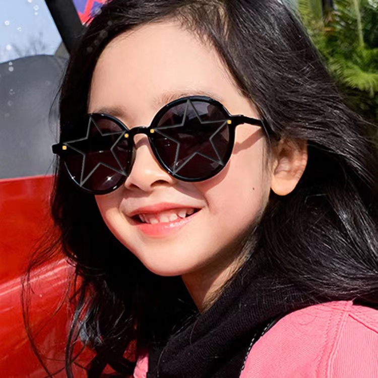 Kacamata Bulat Hitam Anak Laki-Laki &amp; PerempuanTransparan Motif Bintang Lucu Aksesoris Fashion