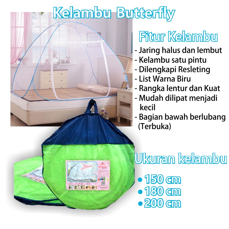 DISKON Kelambu Butterfly Kelambu Lipat-Tidur Kelambu Tenda Berbagai Ukuran Aman Anti Nyamuk -COD