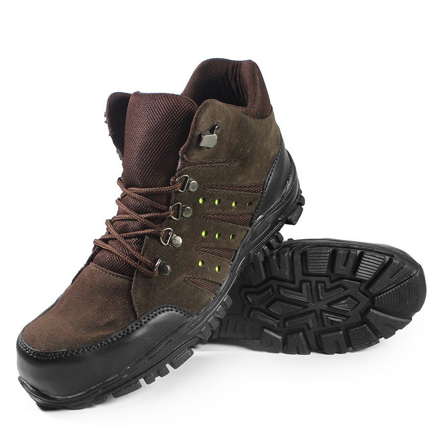 sepatu safety boots crocoidle macan brown ujung besi suede tracking outdor